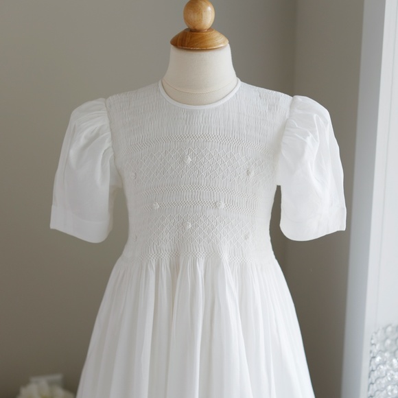 Strasburg Dress White Heirloom Smocked Flower Girl Special Occasion Portrait - Picture 6 of 7